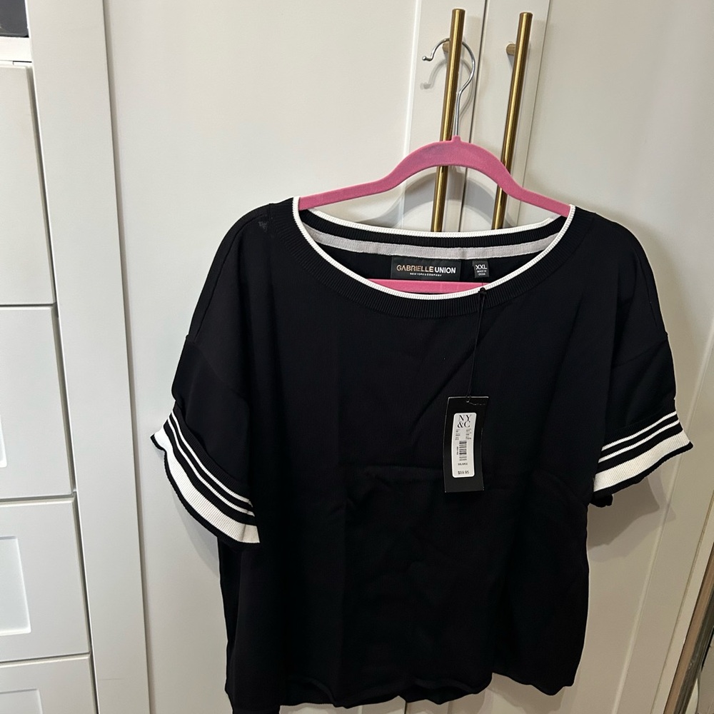 Black and White Short Sleeve Top by Gabrielle Union for New York & Company